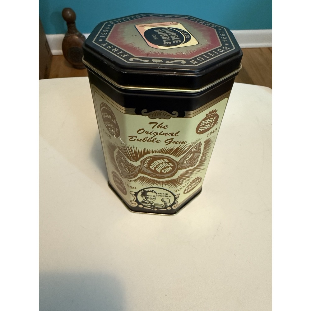 Vintage Repro. 1994 First Edition Fleer Dubble Bubble Tin Canister Octagon Black